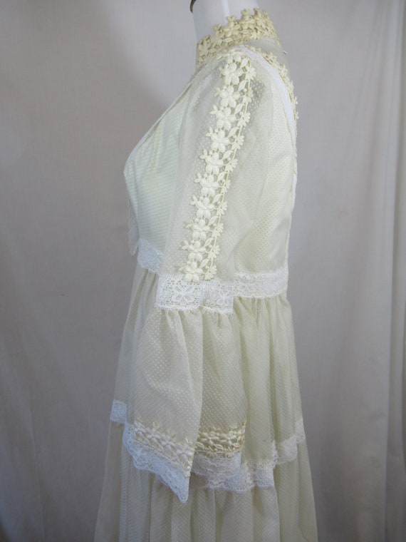 Vintage 70s Swiss Dot Prairie Wedding Dress, High… - image 6