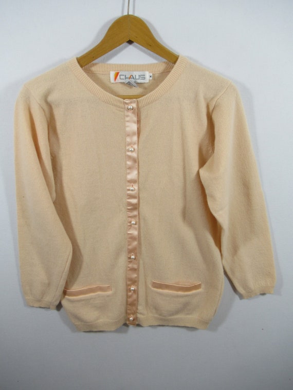 Vintage 80s Peach Wool Angora Blend Fuzzy Cardigan