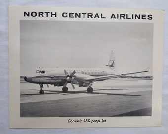 North Central Airlines Convair 580 Prop Jet Airplane Specs Poster, Vintage
