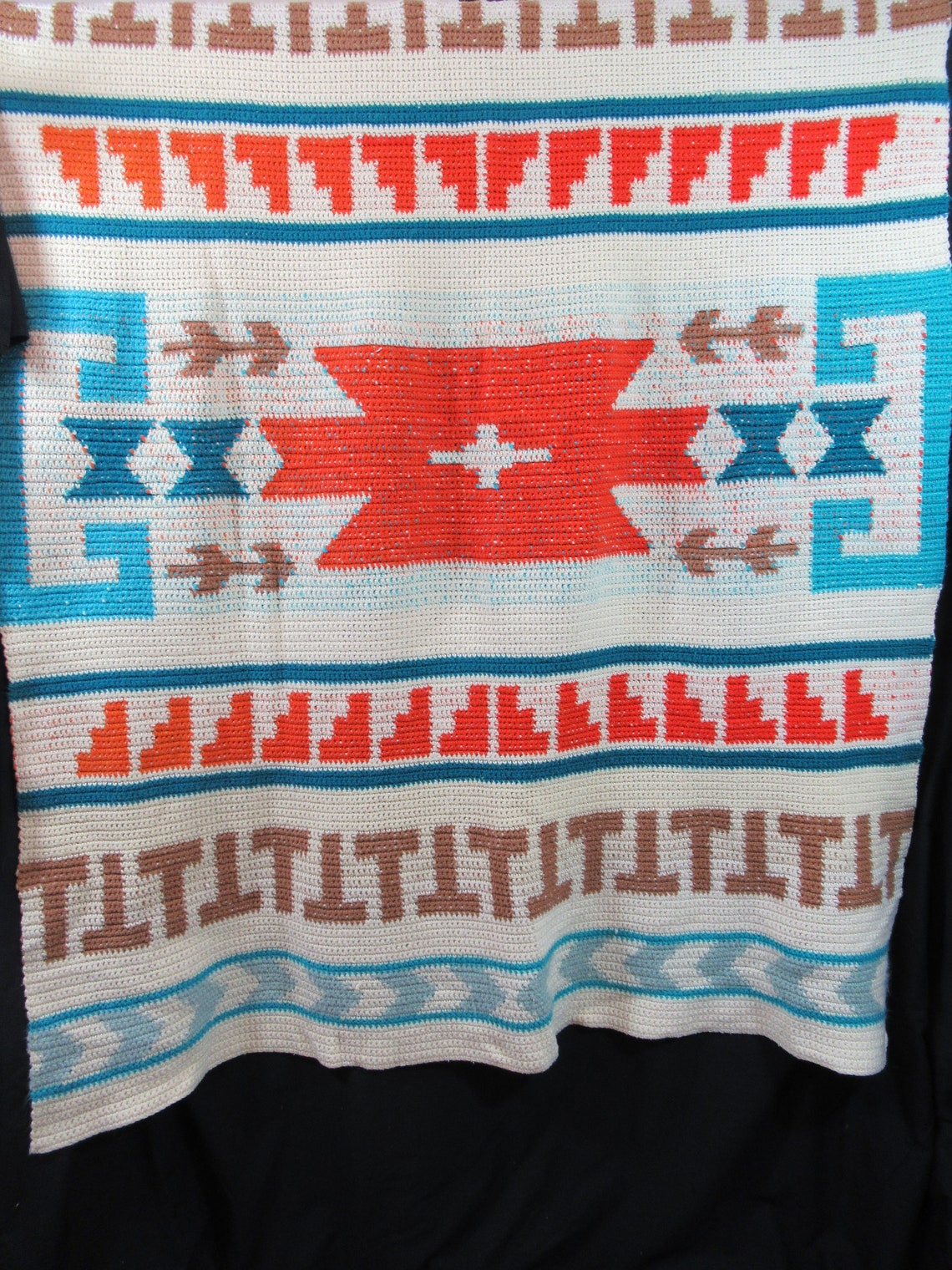 Vintage Handmade Aztec Pattern Afghan Throw Blanket, 46x64 Etsy.de