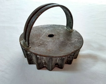 Antique Tin Soldered Biscuit Cookie Cutter, Metal, Round, Scalloped Edge
