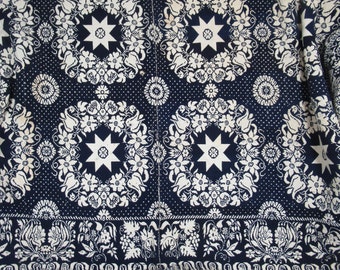 Antique 1852 Jacquard Woven Coverlet, Blue/White Reversible