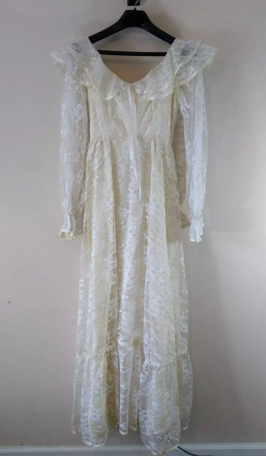Vintage Boho Lace Long Sleeve Ruffle Wedding Dress, C 1970s - Etsy