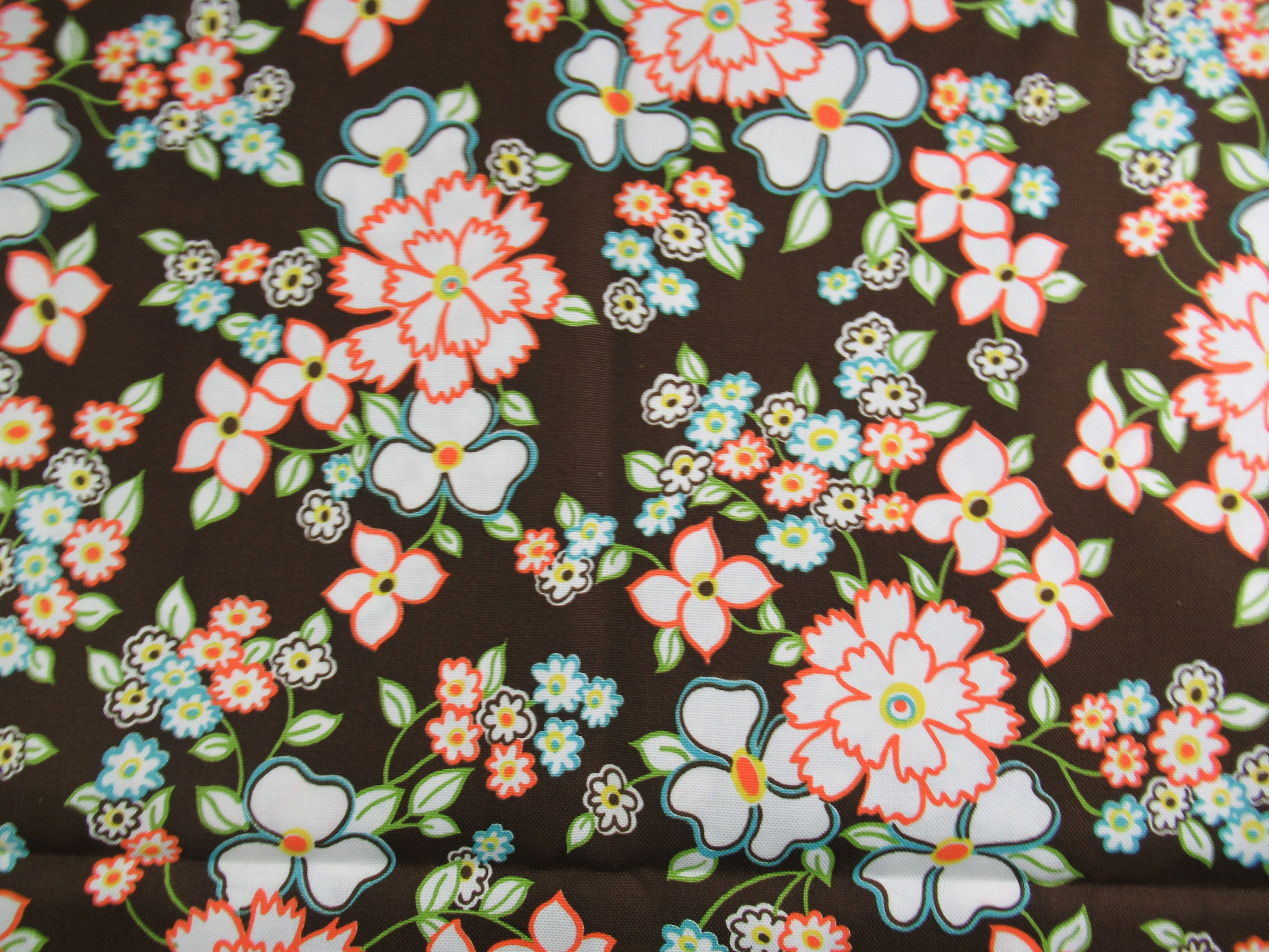 Vintage 60s Brown Flower Power Cotton Canvas Home Decor