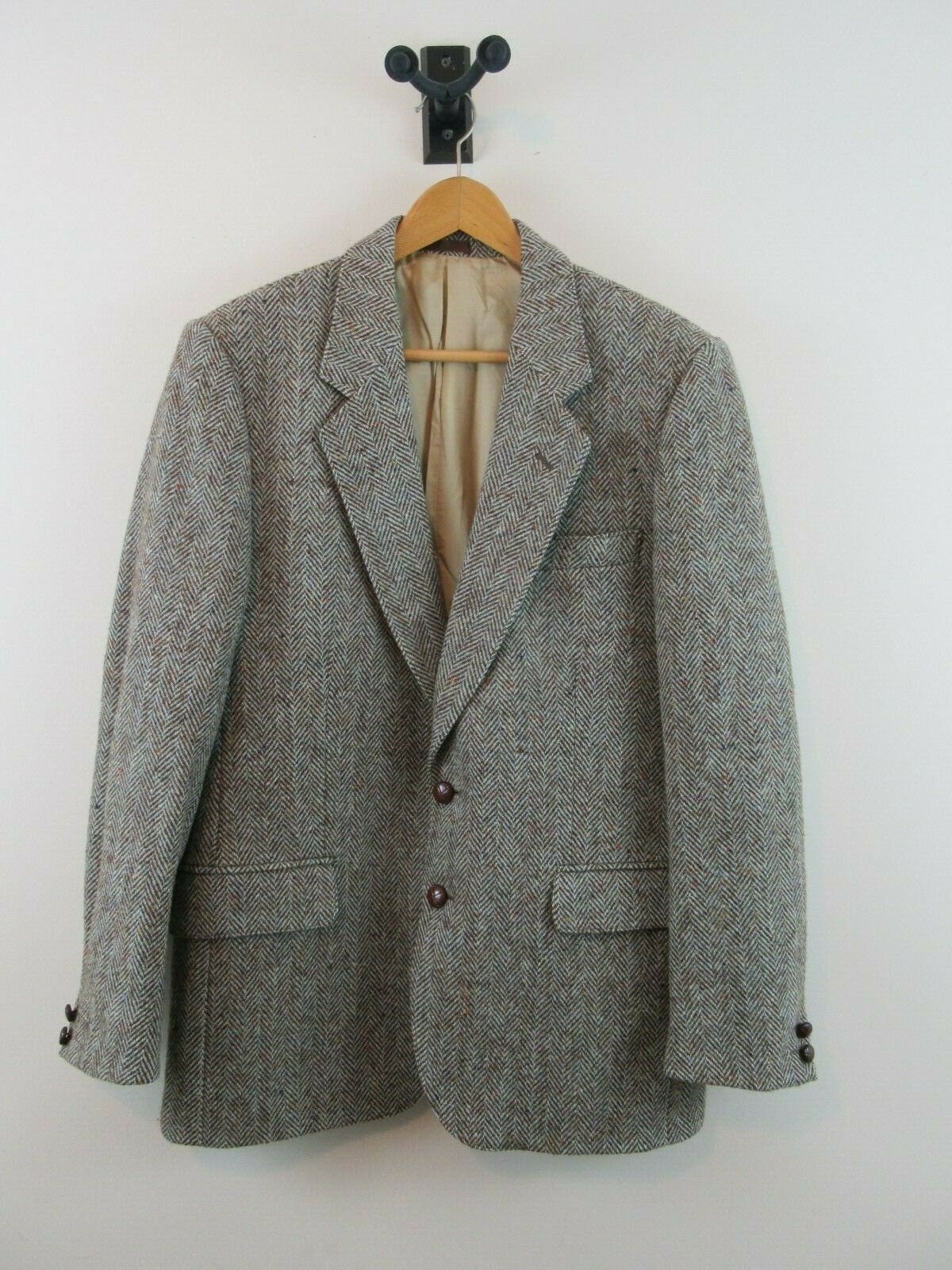 Vintage Harris Tweed Scotland Wool Herringbone Brown Mens Blazer ...