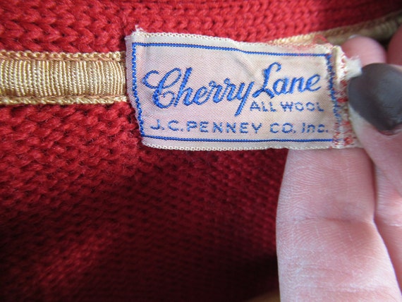 Vintage 40s JCPenney Cherry Lane Wool Cardigan Le… - image 3