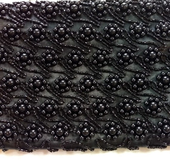 Vintage Black Satin Beaded Clutch Evening Dress P… - image 2