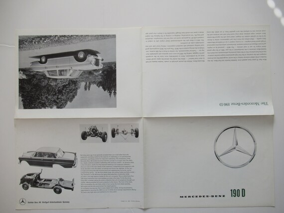 1962 Mercedes Benz 190D Car Brochure and Spec Sheet, Dealer