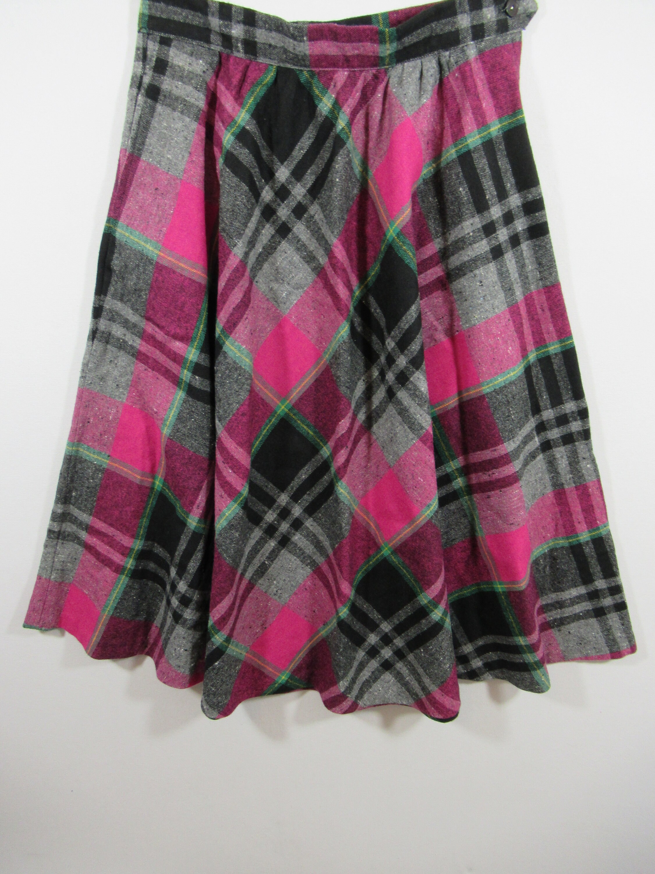 Vintage 70s Jcpenney Wool Blend Plaid A line Midi Skirt Women