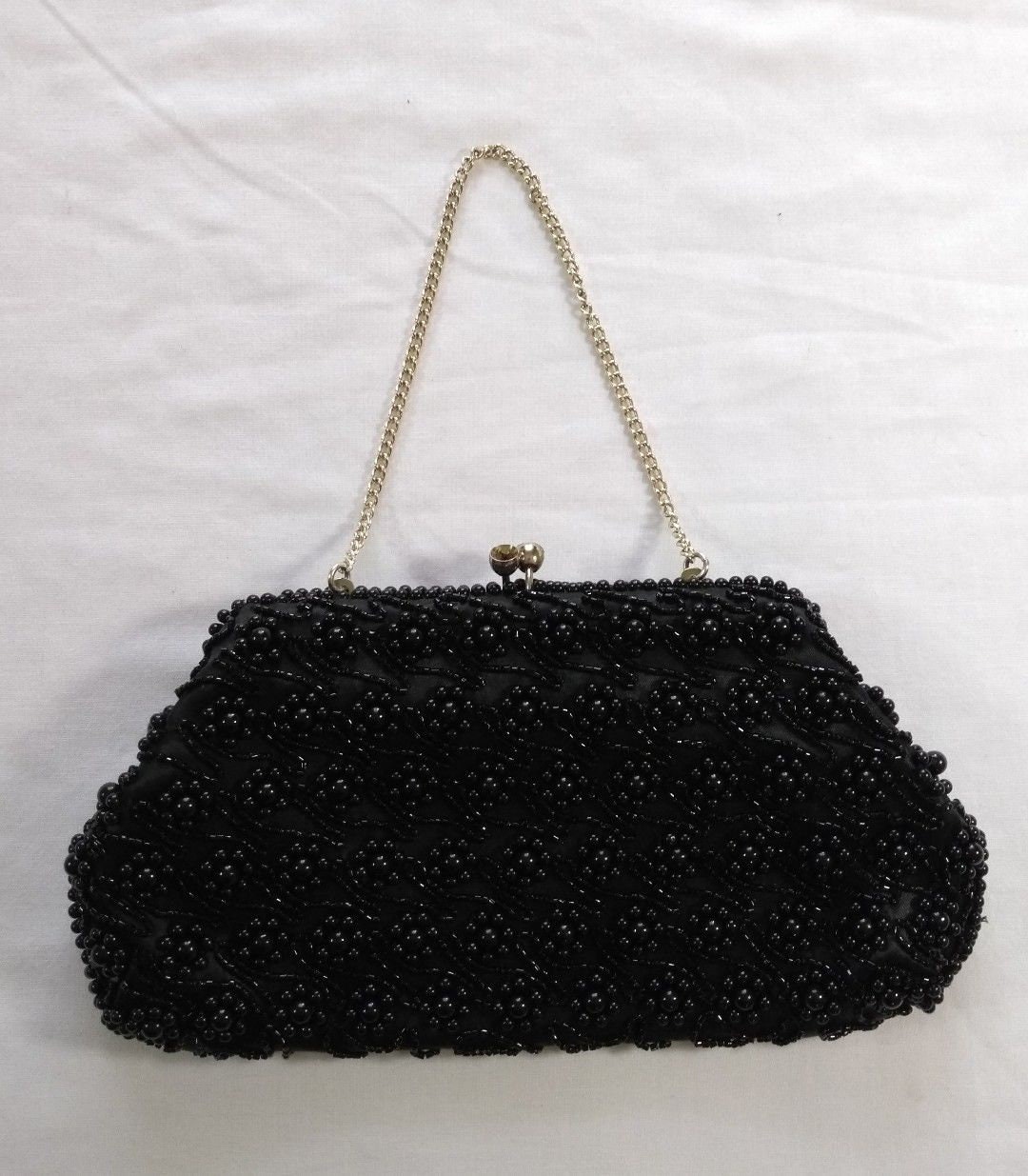Vintage Black Satin Beaded Clutch Evening Dress Purse Made in - Etsy