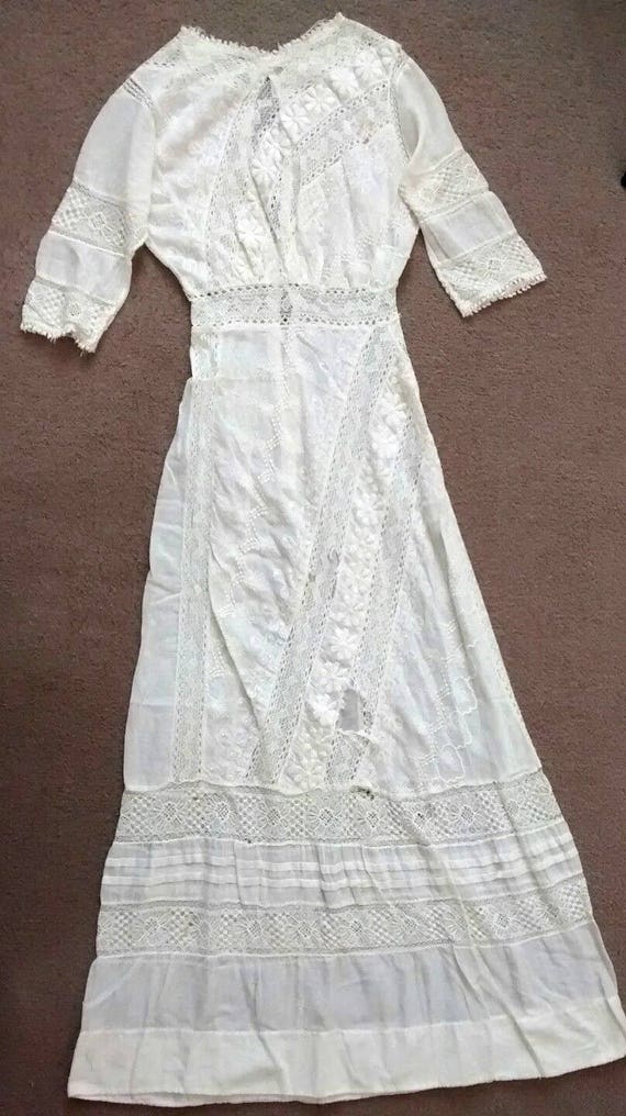 Antique Edwardian White Lace Embroidered Wedding L