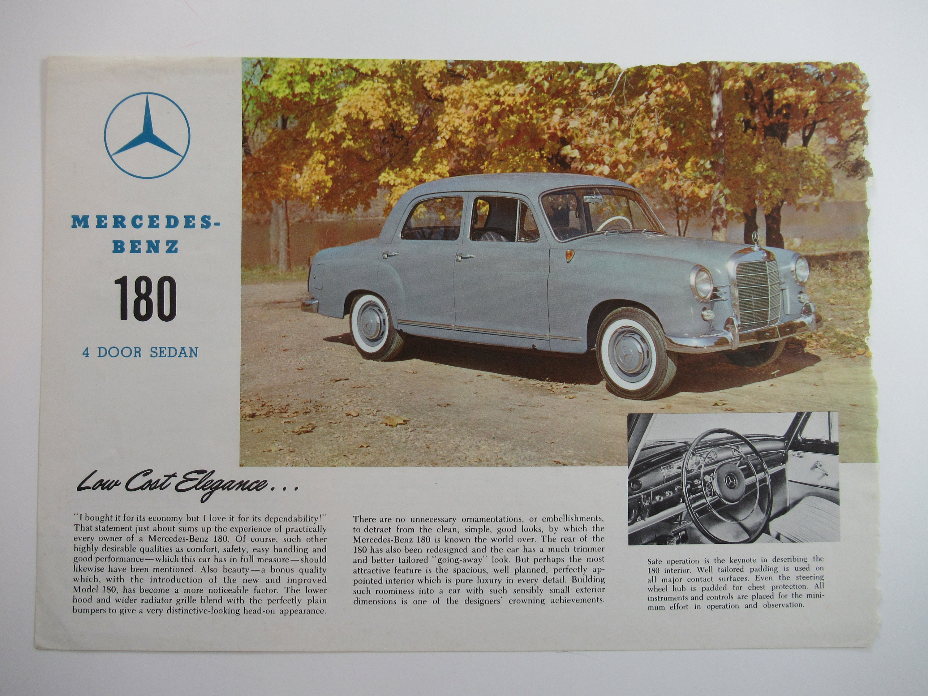 1960s Mercedes Benz 180 Sedan Spec Sheet, Dealer Advertisement