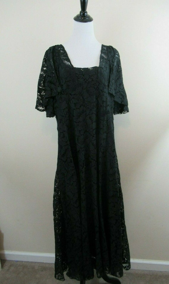 Edwardian Drop Waist Dress, 1920s, Black Lace, Ant