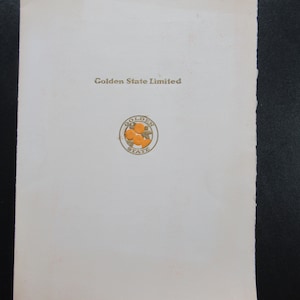 1930s Golden State Limited Railway Menu, Signed, Vintage, Train, Railroad