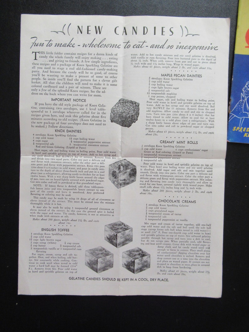 Vintage Knox Gelatine Recipe Booklet Lot, Advertising Cookbook, Candy