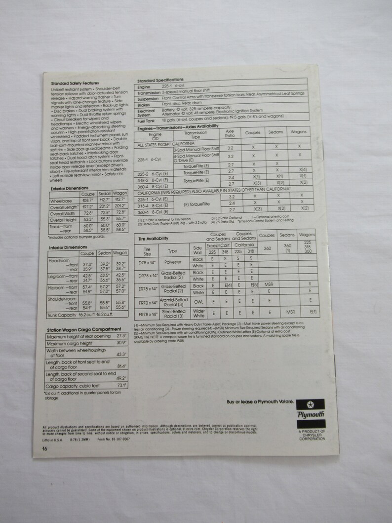 1979 Plymouth Volare Brochure, Advertising, Dealer Catalog, Vintage