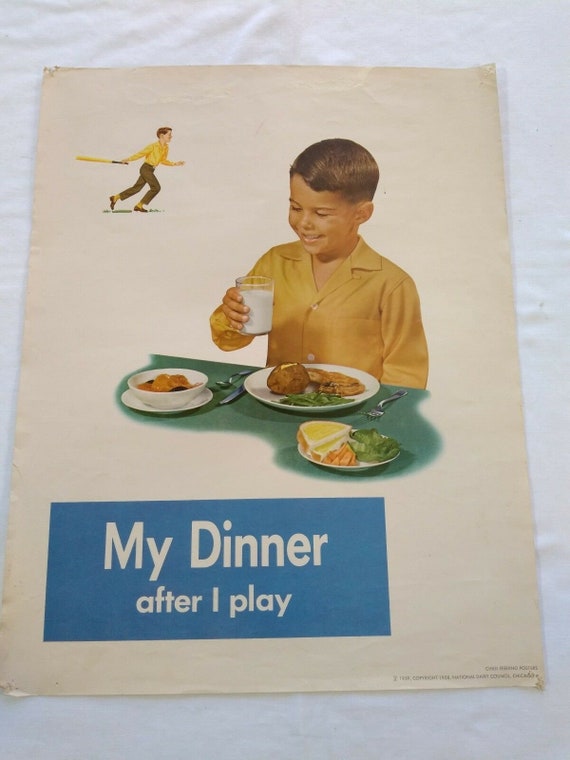 1950s National Dairy Council Dinner Milk Poster, Vintage