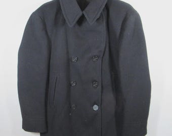 Vintage 90's Sterlingwear DSCP Men Black Wool PEA Coat Overcoat