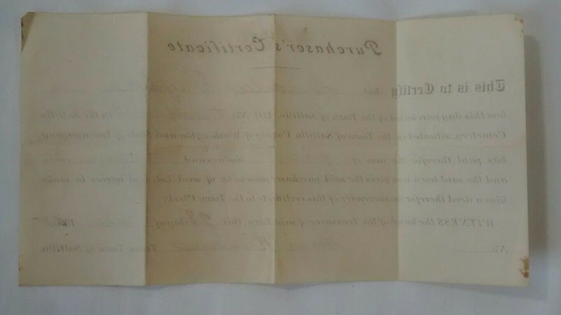 Antique Cemetery Plot Deed Saltillo Indiana 1920s Ephemera Etsy