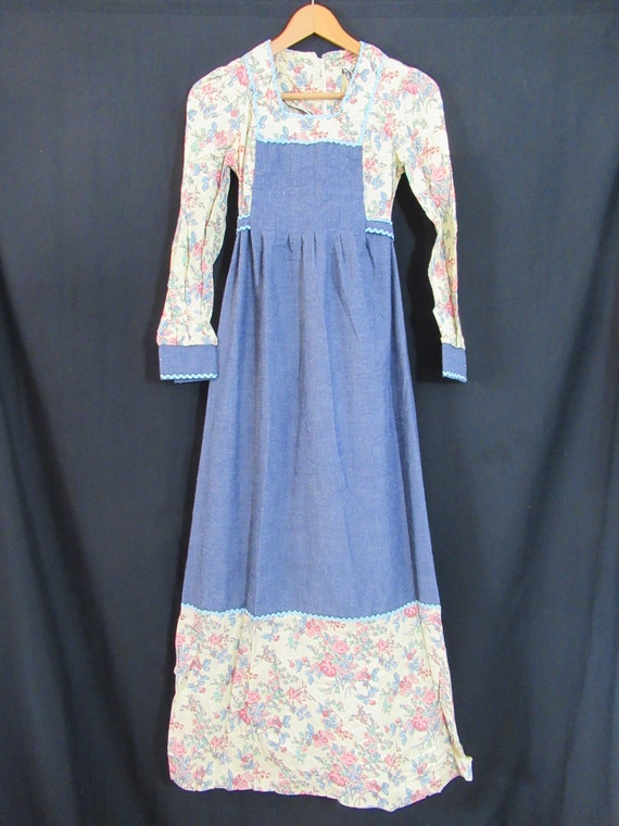 Vintage 70's Boho Prairie Maxi Dress, Rickrack, P… - image 2