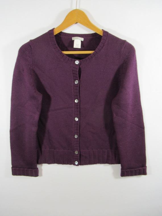 Vintage 90s Y2K J Crew Purple Wool Cardigan Sweate
