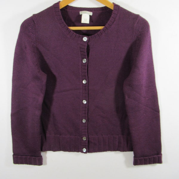 Vintage 90s Y2K J Crew Purple Wool Cardigan Sweater, Women L