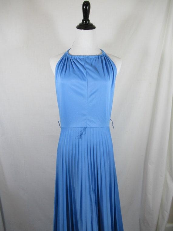 Vintage 70s Toni Todd Blue Sleeveless Halter Plea… - image 1