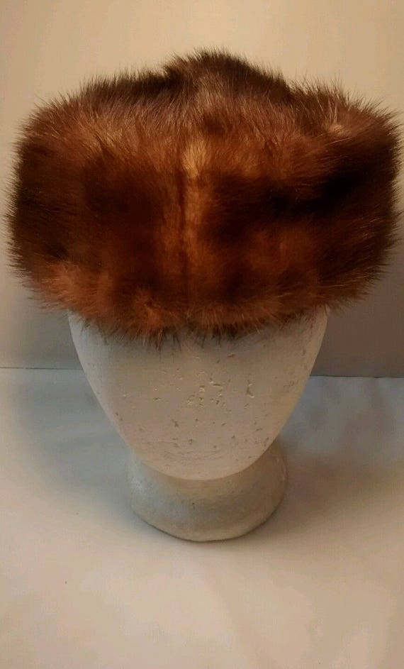 Vintage Brown Fur Pillbox Hat, Mid Century, L S Ay