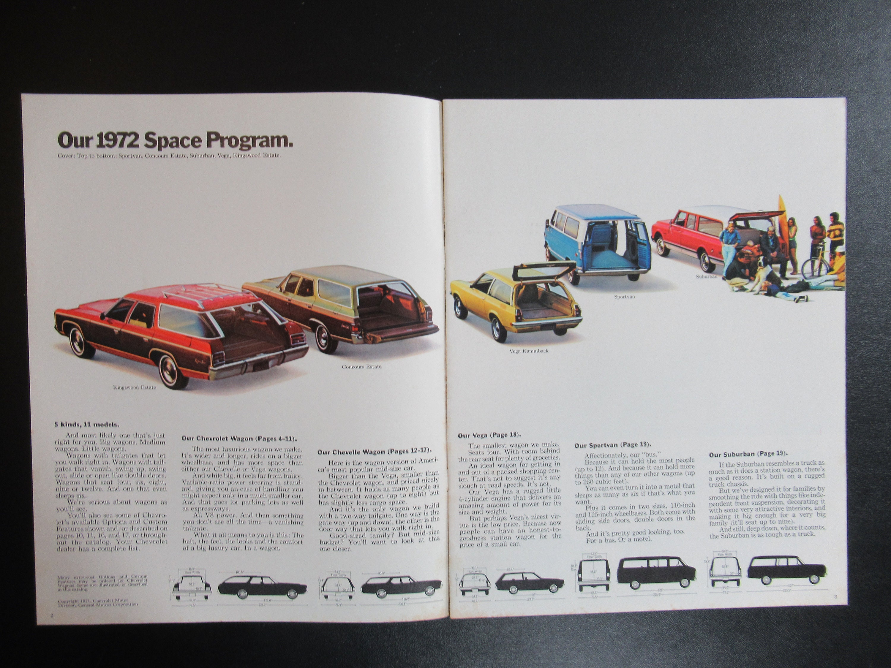 1972 Chevrolet Wagons Brochure Chevelle Vega Suburban, Vintage