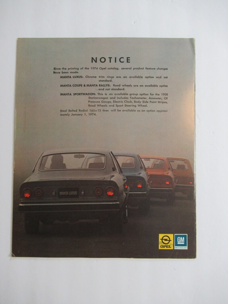 1974 Opel Manta Brochure Vintage General Motors Dealer Etsy