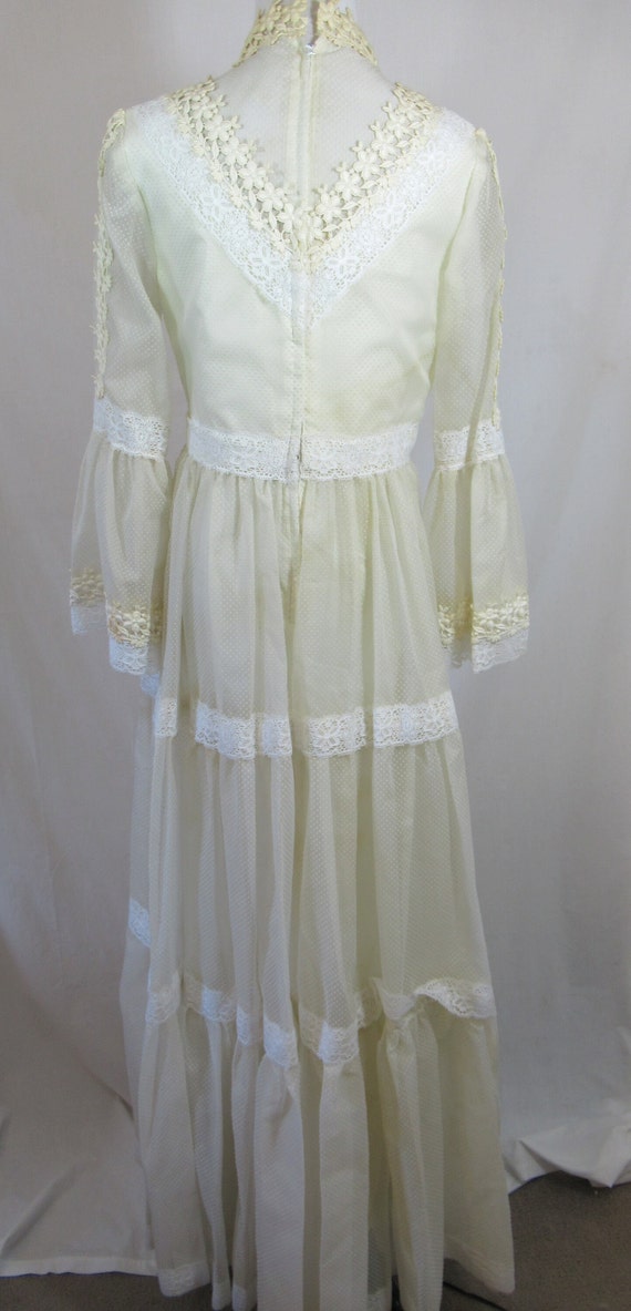 Vintage 70s Swiss Dot Prairie Wedding Dress, High… - image 5