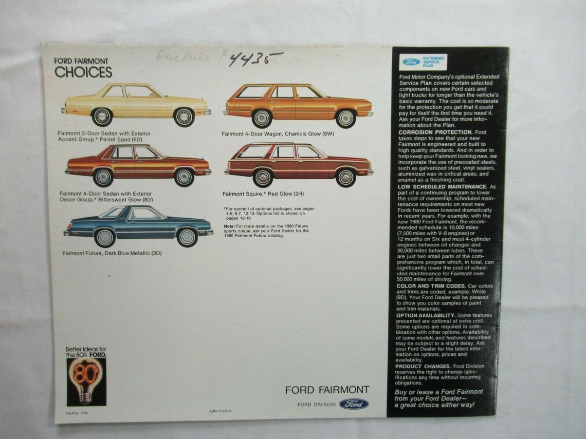 1980 Ford Fairmont Car Brochure Sales Advertising Dealer Etsy
