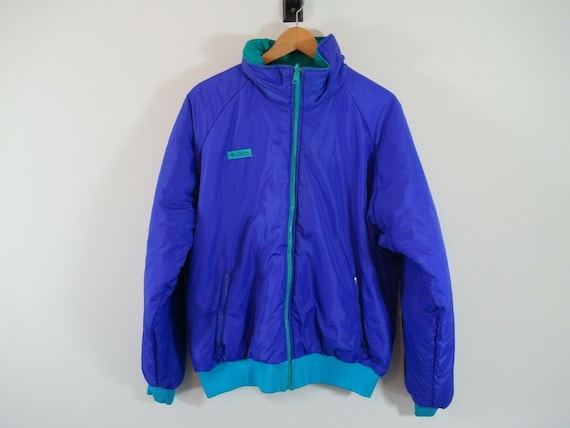 Medium 90s Columbia Teal Fleece Lined Jacket Vintage Radial Sleeve Colorful  Streetwear Bomber Coat 