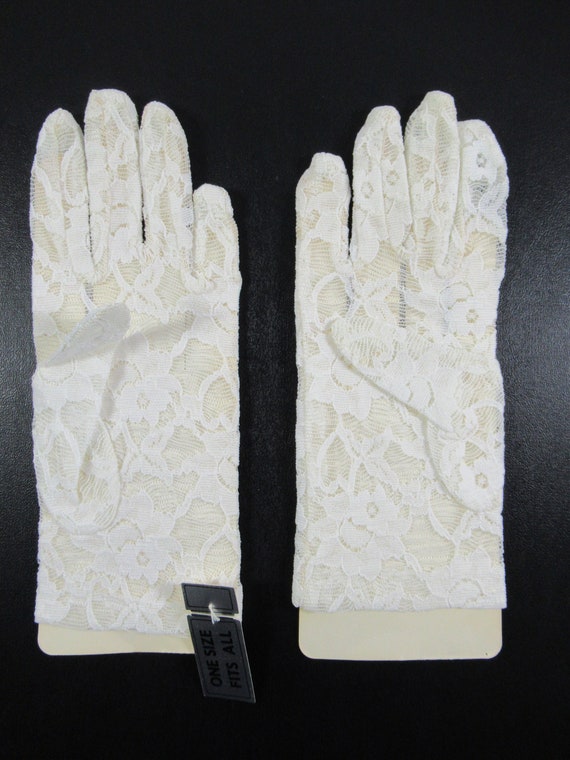Vintage White Lace Sheer Womens Wrist Gloves, Bri… - image 1