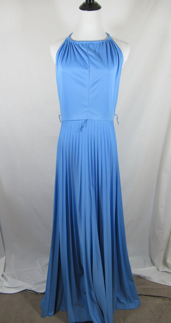 Vintage 70s Toni Todd Blue Sleeveless Halter Plea… - image 2