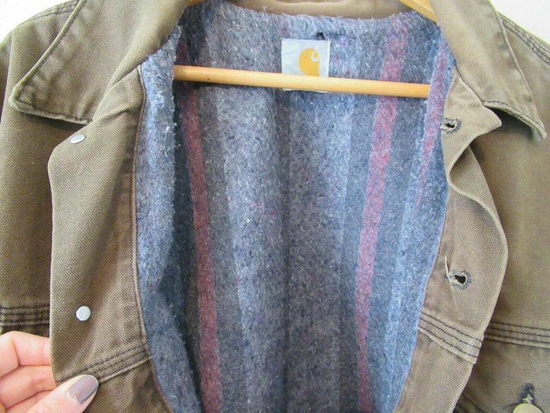 Work Chore Distressed Jacket Vintage Carhartt Blanket Lined Barn Coat Brown
