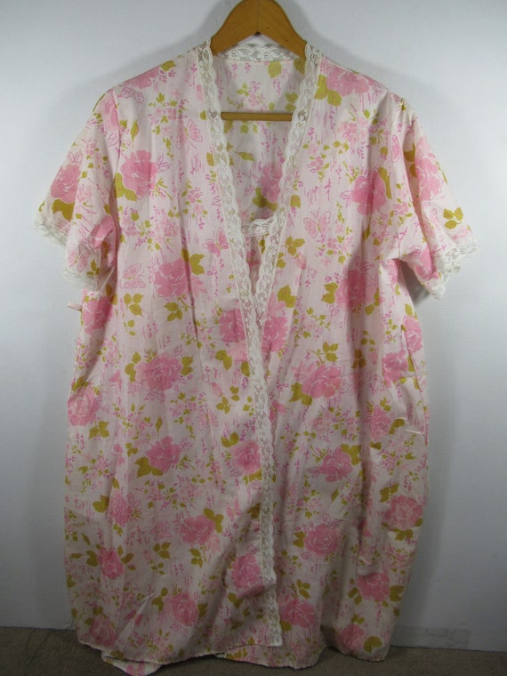 Vintage Pink Roses Nightgown/Robe Set, Women L, Gl