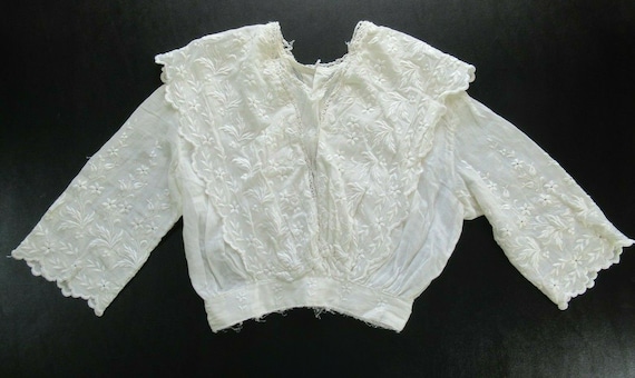 1910s Edwardian Mesh Lace Embroidered Cotton Women