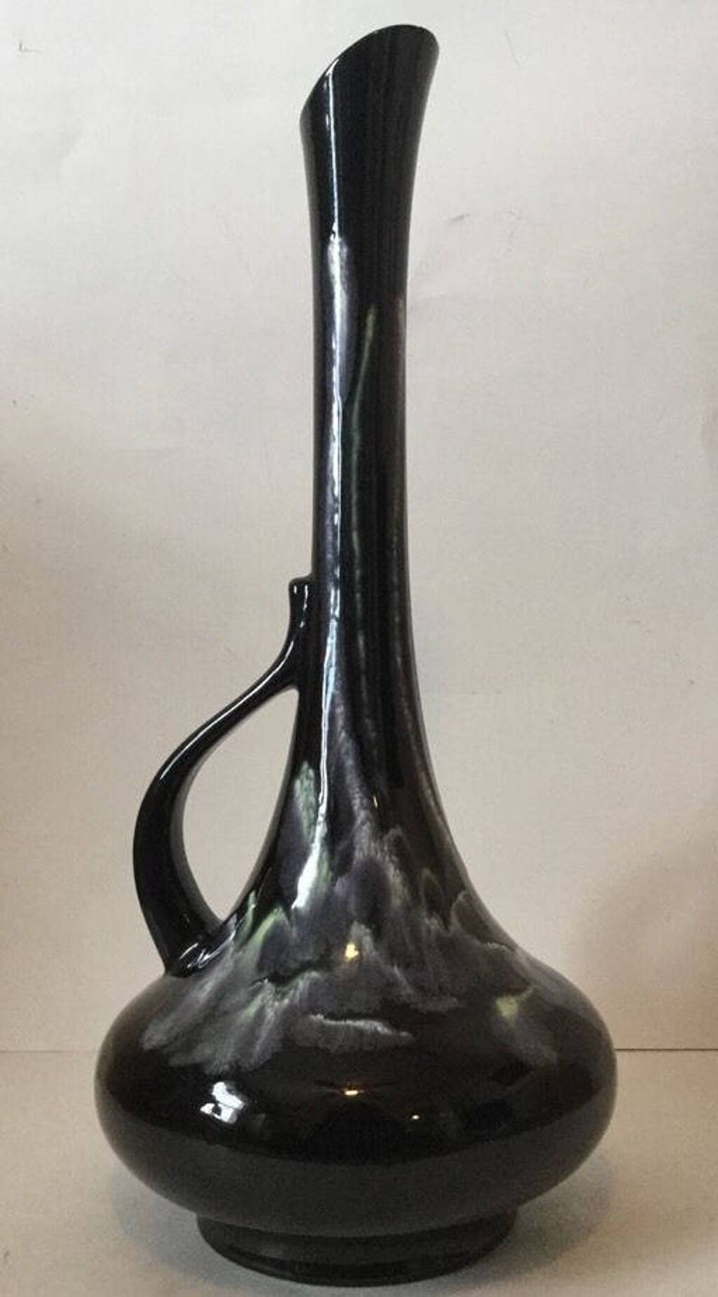 Royal Haeger Vase, Black Mid Century, Ewer, Drip Glaze, Vintage, USA