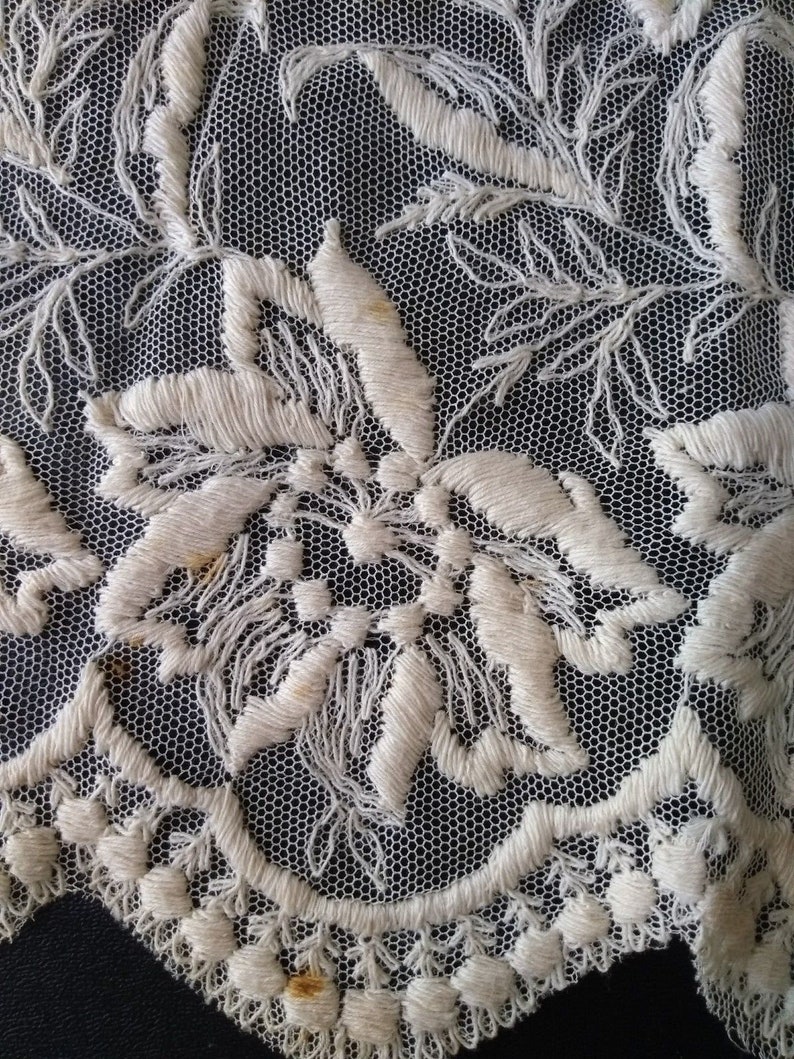 1800s Embroidered Wide 13 Lace Netting Trim, Salvage, Tambour, Antique ...