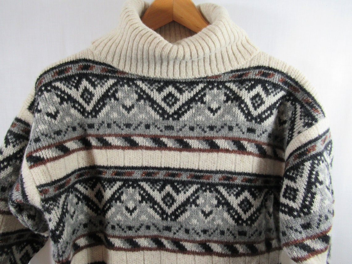1980s Oversized Shetland Wool Turtleneck Ski Sweater - Etsy