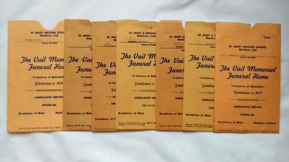 Vintage Vail Memorial Funeral Home Advertising Envelopes Etsy