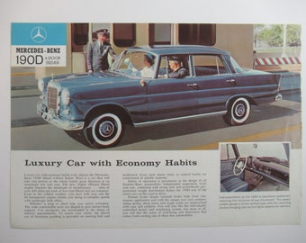 1960s Mercedes Benz 190D Sedan Spec Sheet, Dealer Advertisement, Auto Prospekt, Vintage Car Brochure
