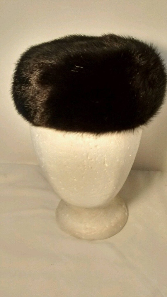 Vintage Black Fur Pillbox Hat Mid 