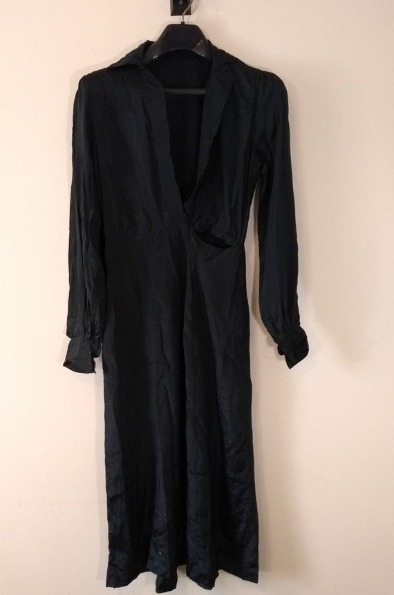Antique Edwardian Black Silk Dress, Early 1900s
