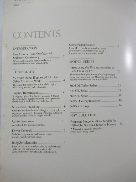 1987 Mercedes Benz S-class Brochure, Vintage Car Dealer