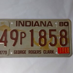 Vintage 1980 Indiana License Plate, 49P1858, 1980s, Metal, Automobile Tag