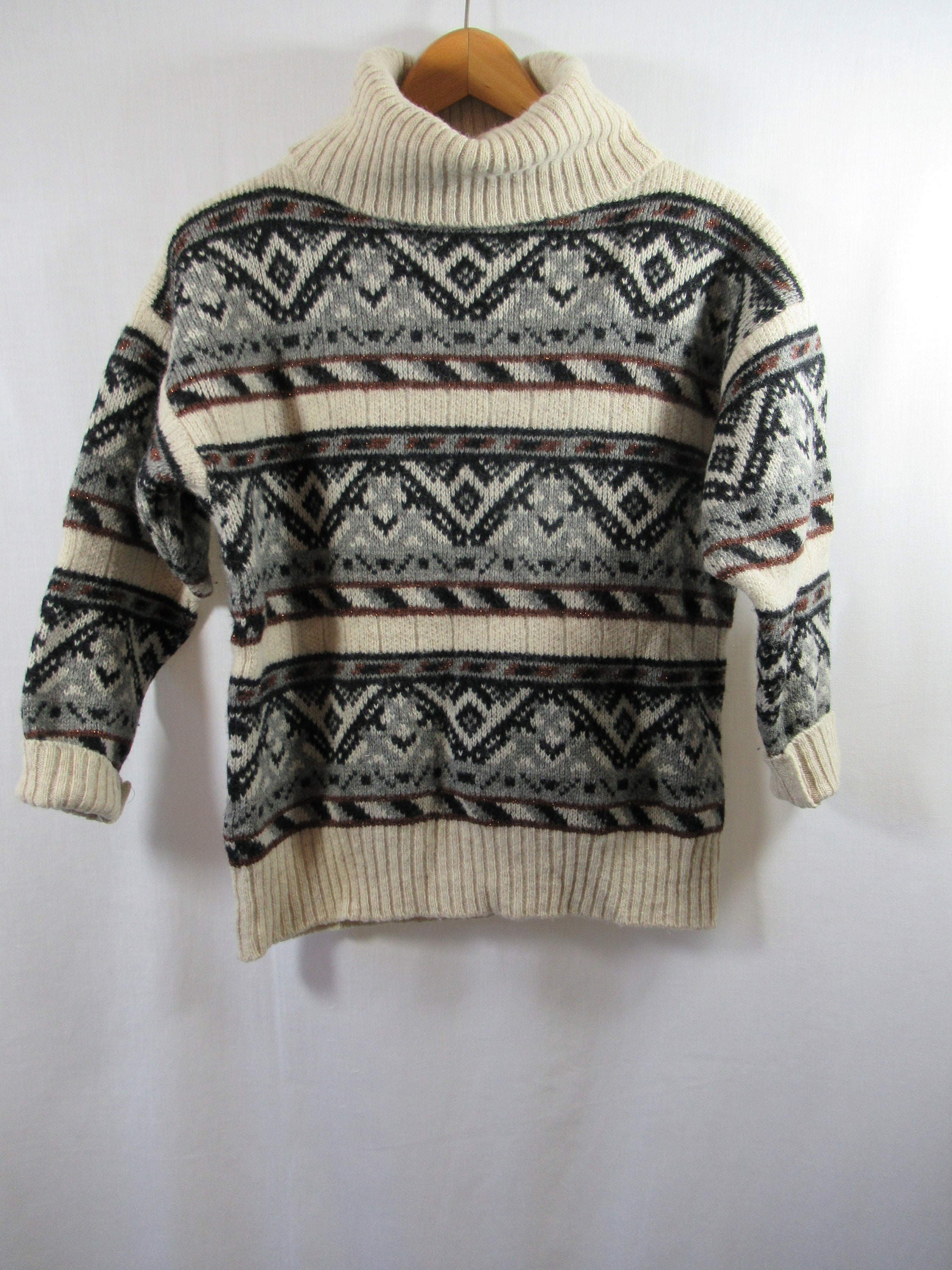1980s Oversized Shetland Wool Turtleneck Ski Sweater 1980s Oversized Shetland Wool Turtleneck Ski Sweater
