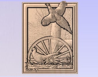 Flying Pheasant STL, Framed Rooster 3D Model for CNC (Digital Download)