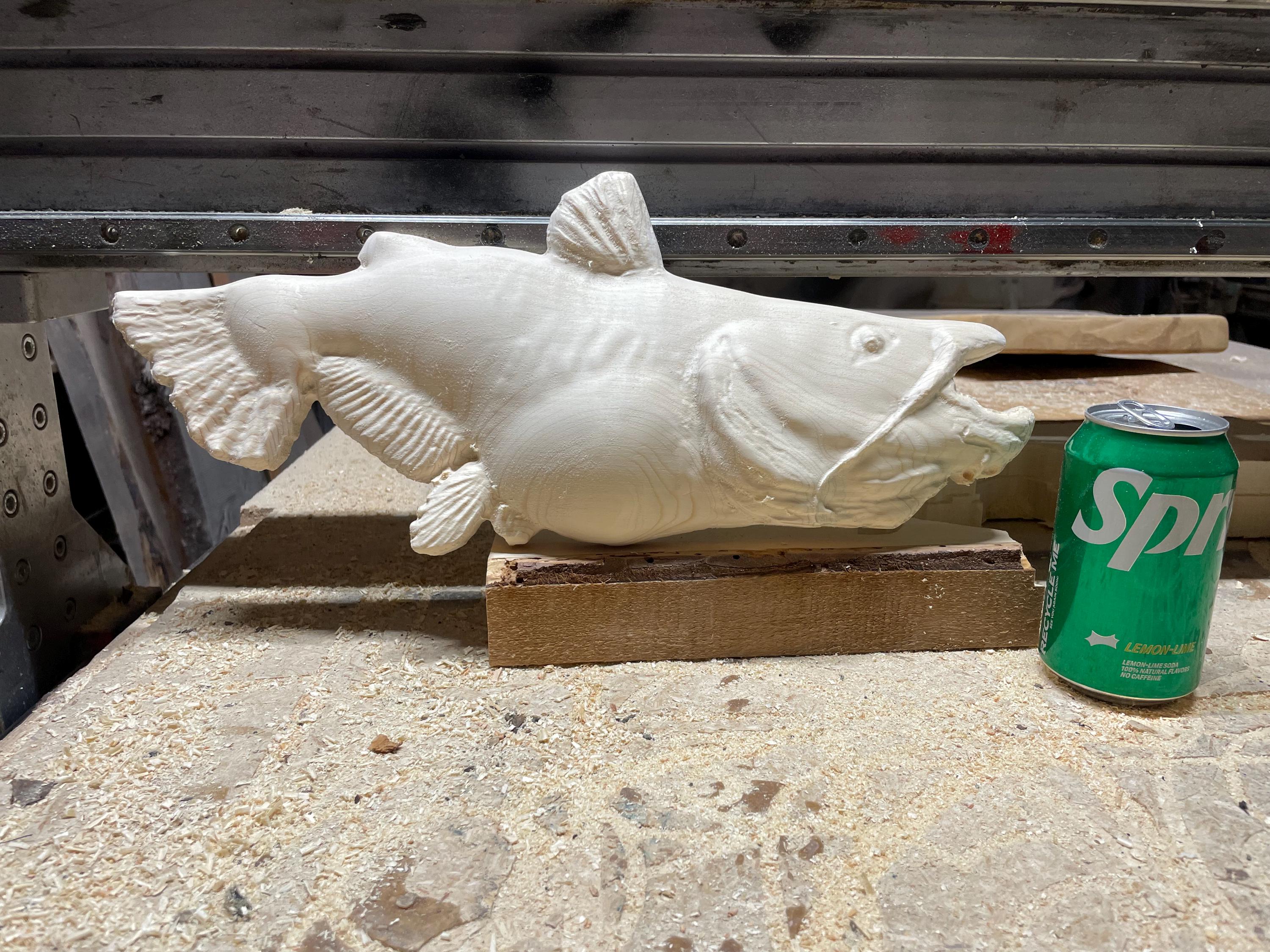 Custom black bullhead catfish carving